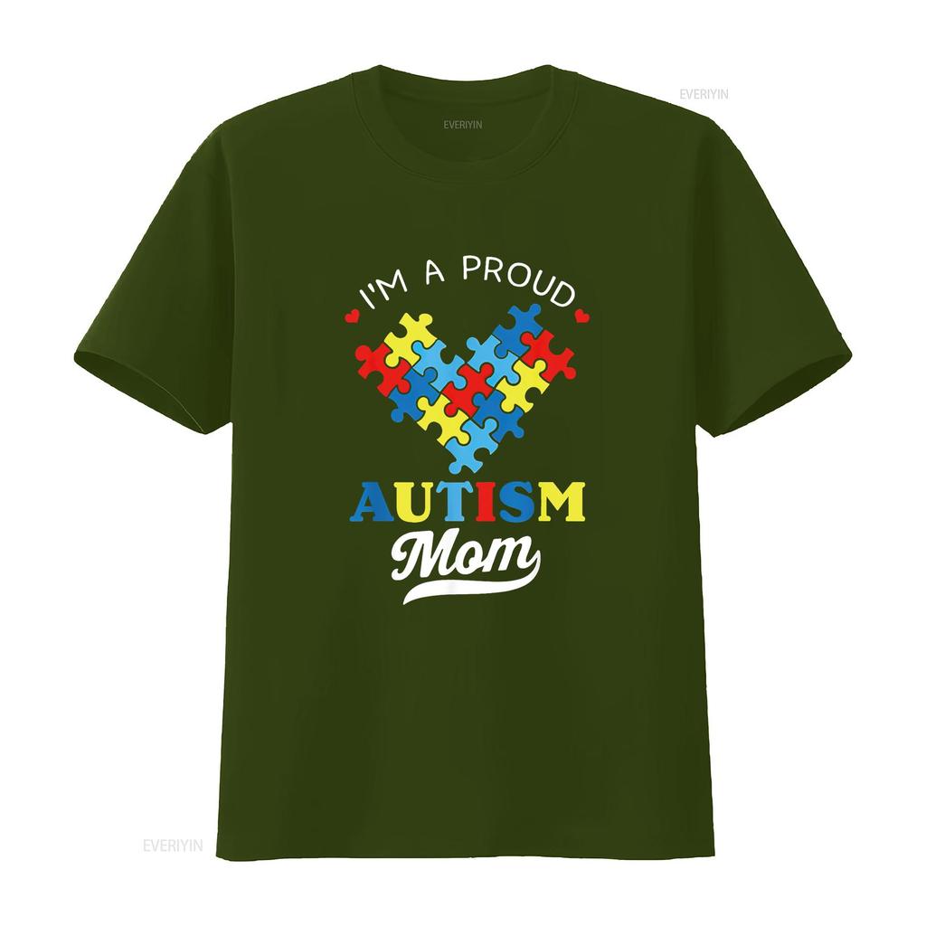 Womens I m A Proud Mom Autism Awareness Autistic Heart Son Daughter T Shirt Black vintage Washed Soft Top For Everyday Wear