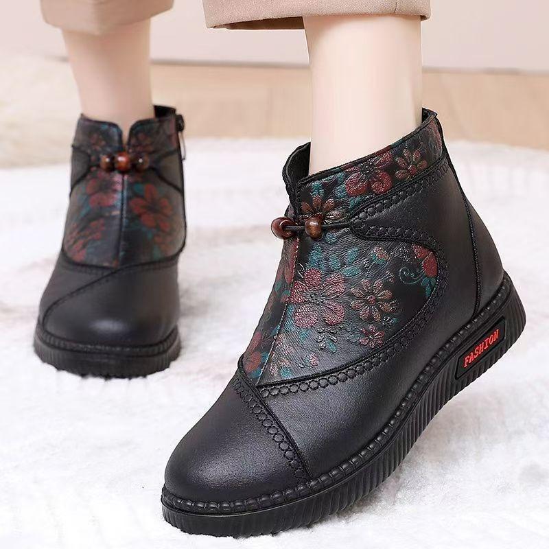 Winter new velvet thickened middle-aged mother warm cotton shoes waterproof and non-slip fashionable versatile and comfortable women's cotton boots