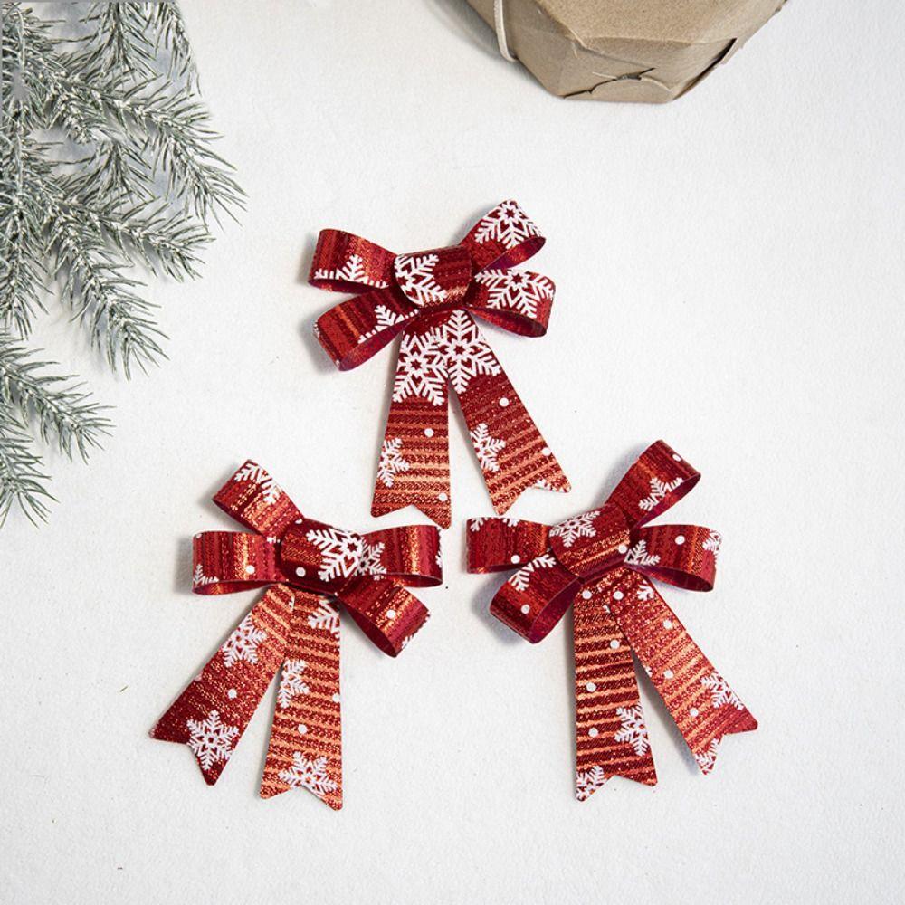 3PCS Handmade Christmas Ornaments Lattice Xmas Tree Bow Christmas Decoration Bowknot Home Decor