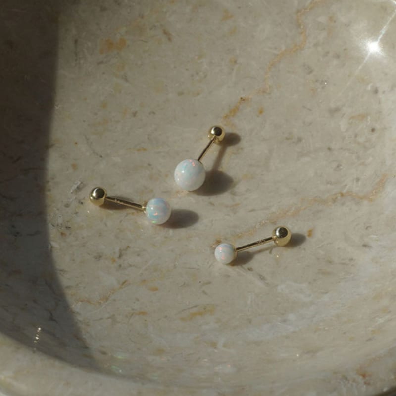 Youngglow 14k White Opal Ball Piercing