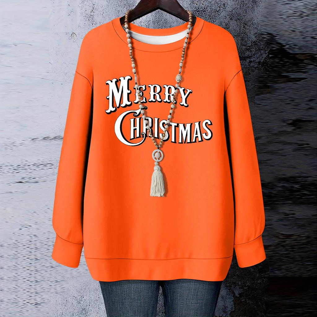 Ladies' Christmas Printed Round Neck Long Sleeved T-shirt Sweatshirt Top