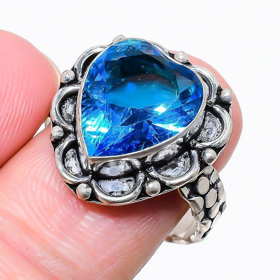 Swiss Blue Topaz Gemstone 925 Silver Jewelry Ring Size 8.5