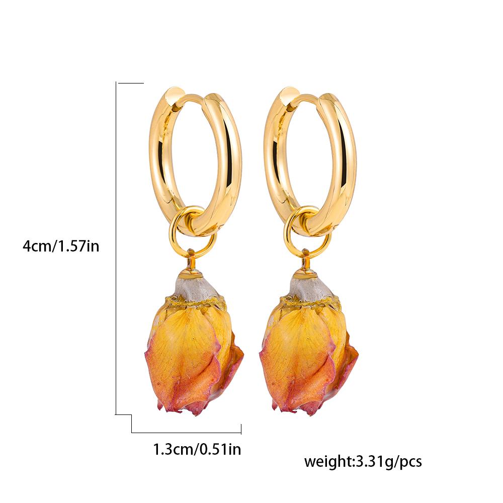 

New Immortal Rose Flower Elegant Earrings for Women Epoxy Resin Natural Flower Drop Earring Statement Jewelry