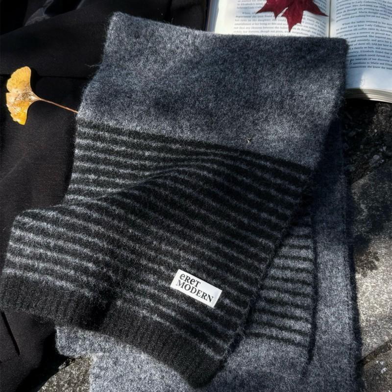 Korean Style Striped Knit Wool Blend Scarf Women Winter Warm Thick Neck Wrap