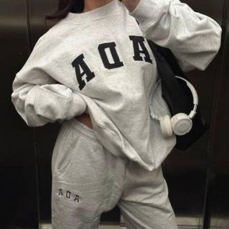 

British Sports Fashion Brand Adanola Loose round Neck Hoodie Women Autumn Street Leisure Gyaru Top Ins Idle Style Gray Blue XS