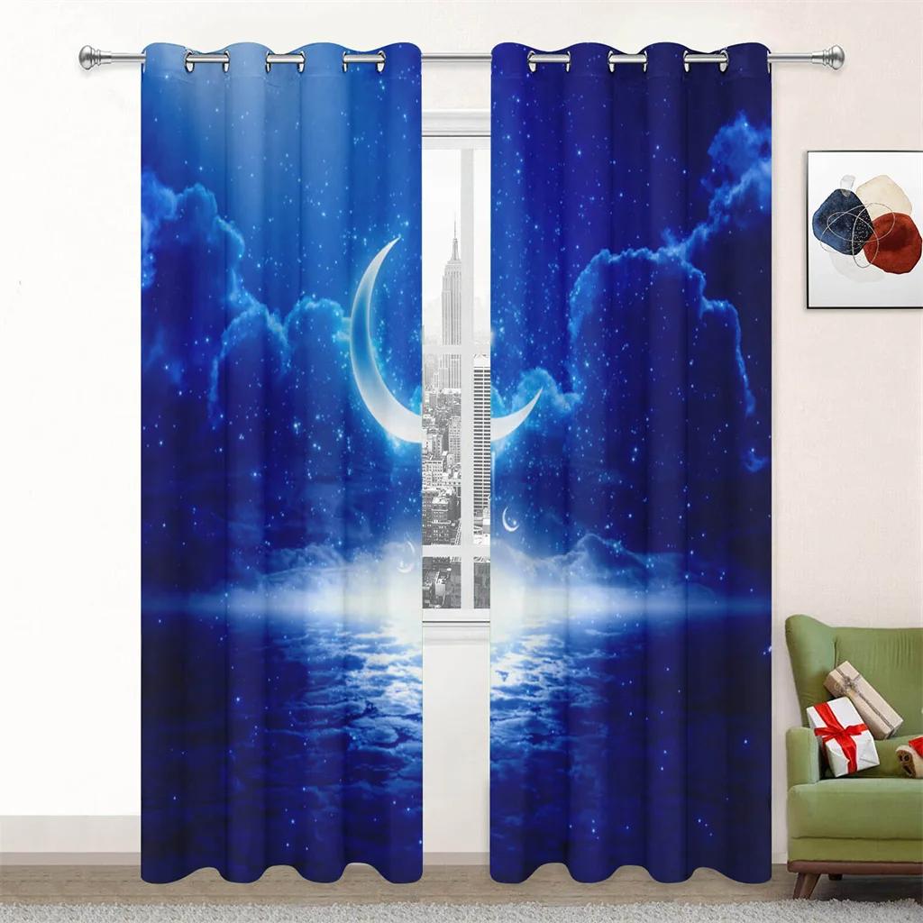 

Красивые ночные романтические шторы со звездным небом, подходящие для детской комнаты, гостиной, спальни, балкона, окна, декор, 2 панели 50W130H(CM)X2PCS&Hook