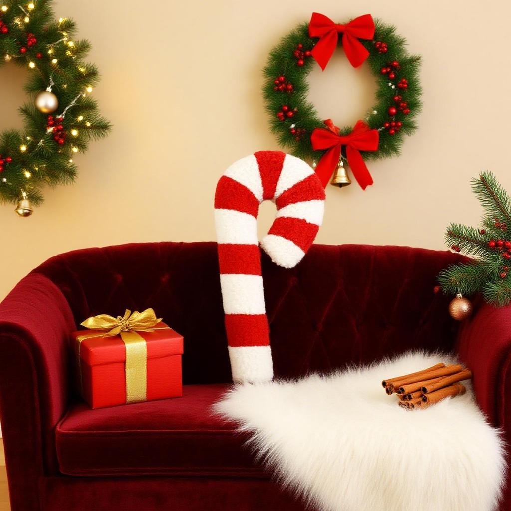 Christmas Pillow 35cm/54cm Cute Plush Throw Pillow with Christmas Decorations and Lollipop Shape for Sofas  Bedroom  Bed Bedside