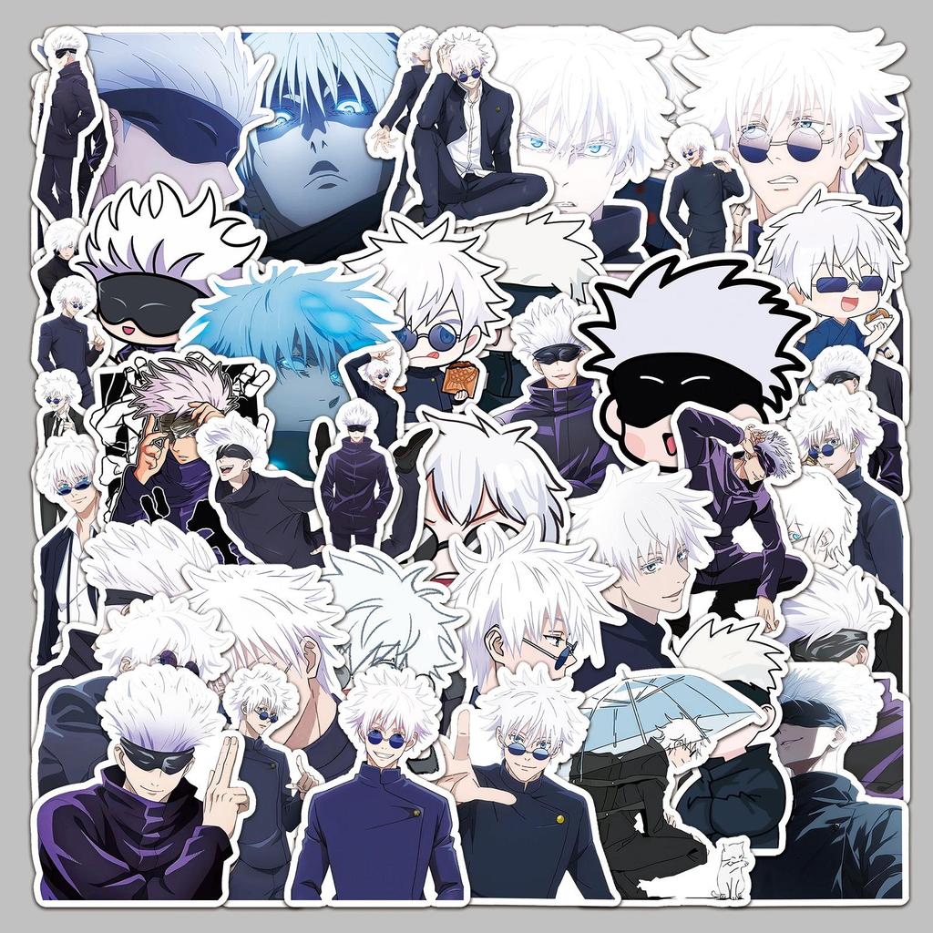 50 Gojo Satoru Stickers: Waterproof Jujutsu Kaisen Anime Decor for Notebooks, Phone Cases, and Thermos Cups.
