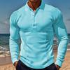 New Men's T-Shirt: Waffle Weave Casual Collared Button-Down Slim-Fit Long-Sleeved Polo Shirt