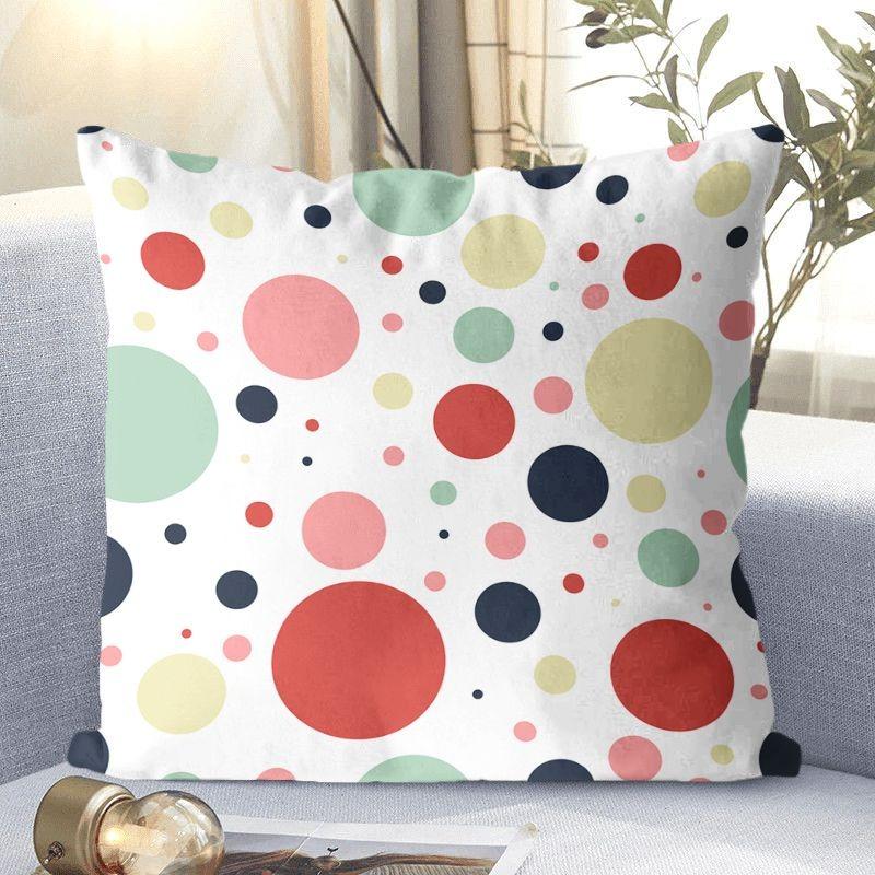 Față de pernă decorativă cu model în buline pentru living, dormitor, pătrată