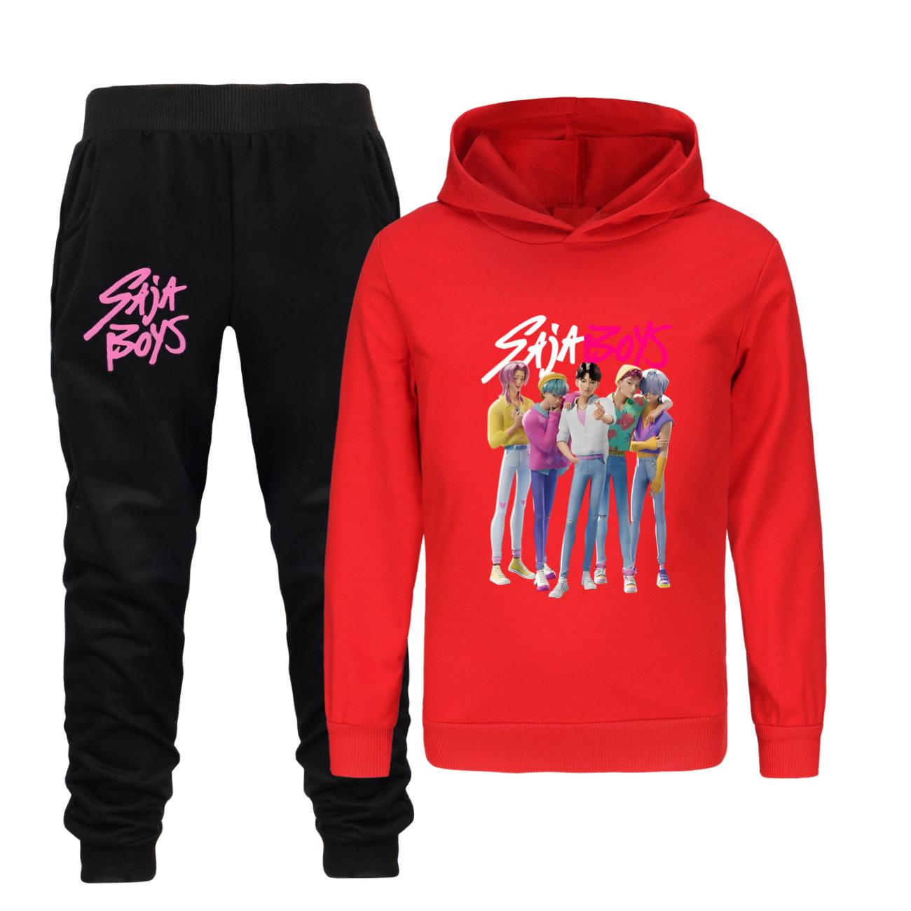 

Детские комплекты одежды Kpop Группа охотников на ведьм Saja Мальчики Детская толстовка с капюшоном 130 красный