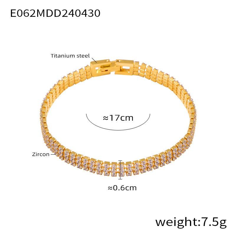 Elegant French-Inspired Tennis Bracelet With Full CZ Stone Setting Geometric Design Titanium Steel 18K Gold Plated Women