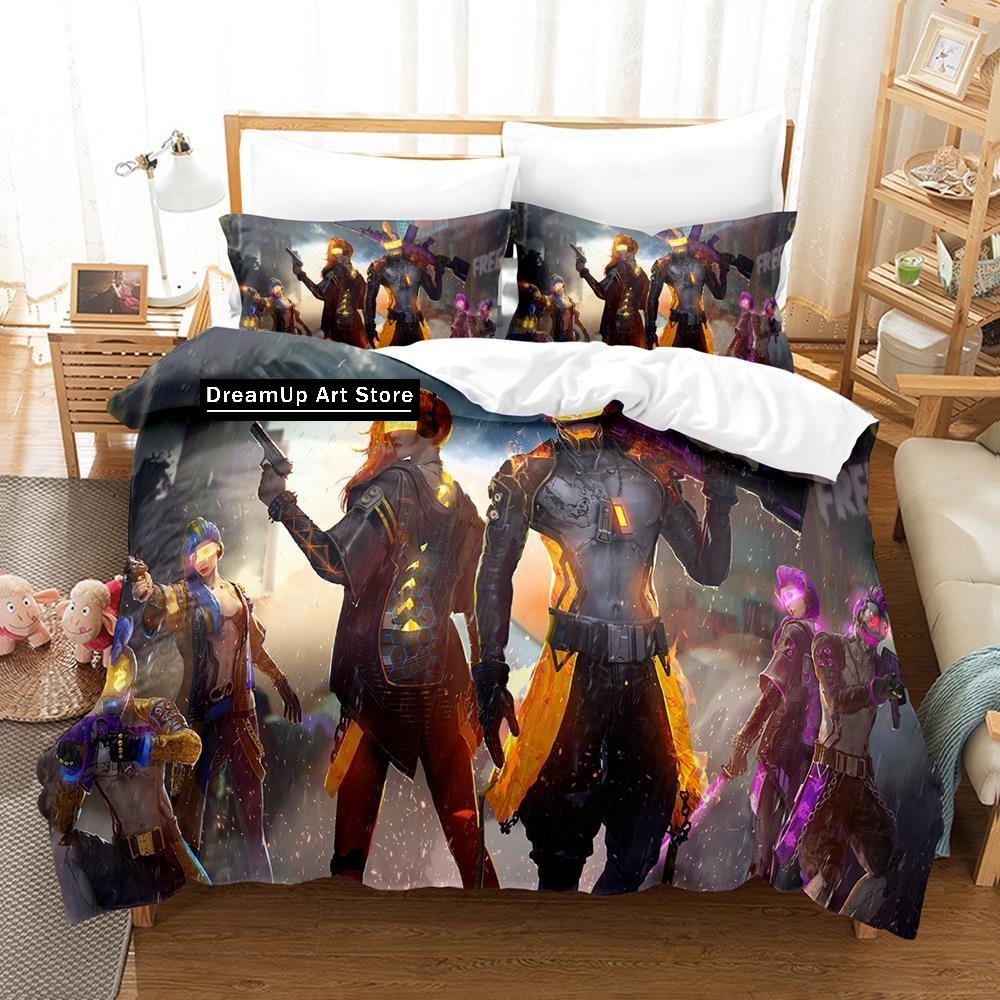 3D Game Garena Free Fire Bedding Set Quilt Cover Bed Cover with Pillowcase Twin Single Queen King Size Boys Adult Home Textile