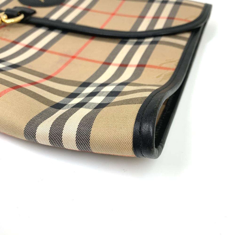 BURBERRY Check Document Pouch Clutch bag Canvas/Leather Beige