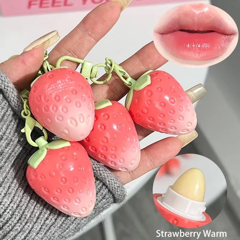 1 szt. Brelok Truskawkowy Balsam do Ust Rozgrzewający Długotrwały Naturalny Różowy Szminka Tint Zmieniająca Kolor Szminka Owocowa Pielęgnacja Ust Makijaż