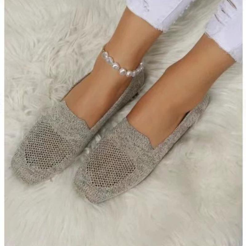 Jednokolorowe kwadratowe noski, siatkowe mokasyny, płytkie, damskie, płaskie buty, miękkie dno, dzianinowe, baletki, codzienne, wsuwane buty żeglarskie