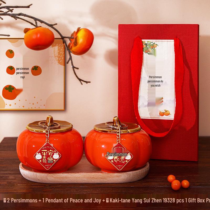 Ruyi Persimmon Ceramic Tea Can: Sealed Canister for Tea, Home Decor & Wedding Souvenir
