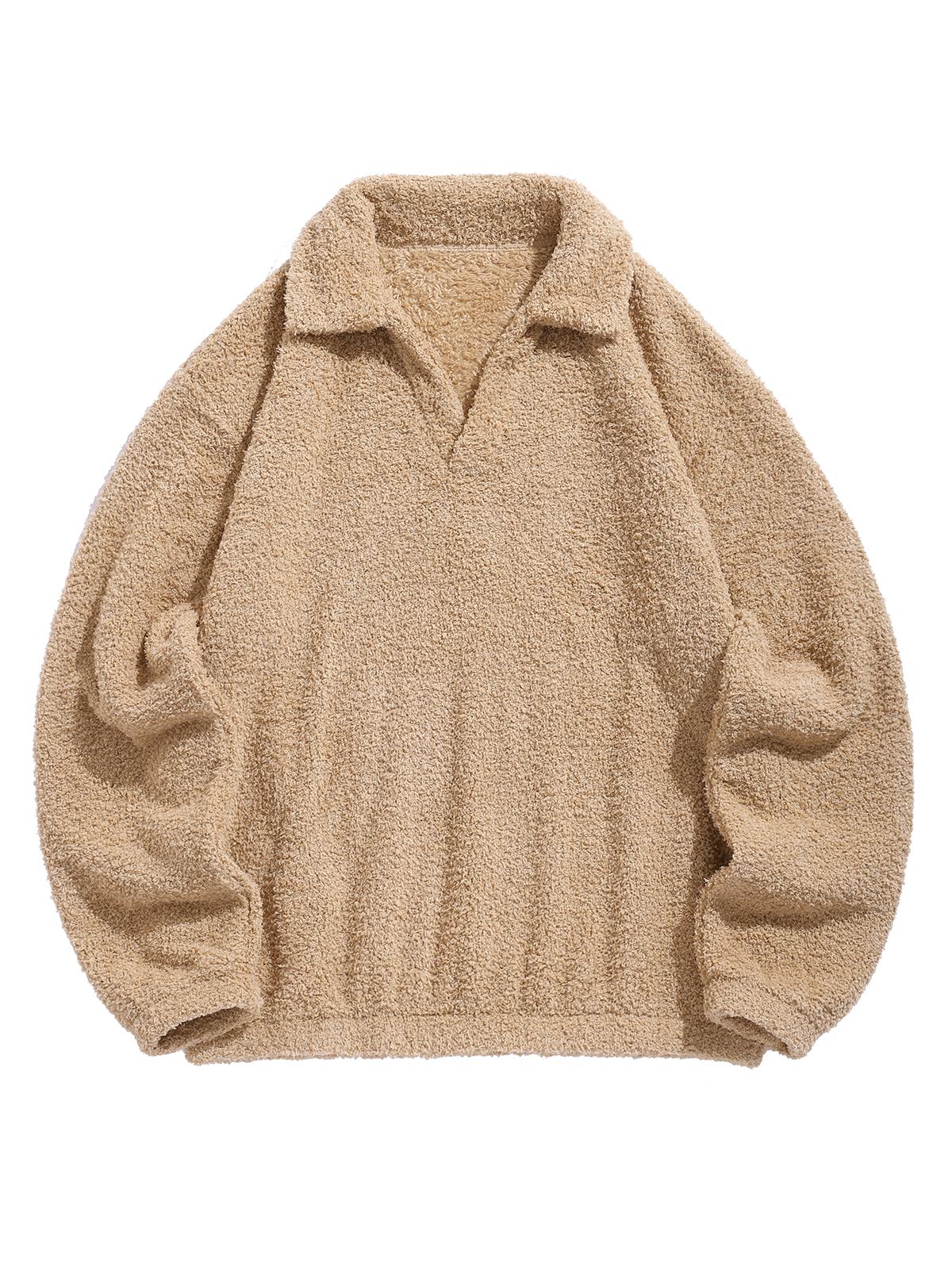 

ZAFUL Мужская повседневная однотонная толстовка с V-образным вырезом и пушистым плюшевым плюшевым свитером M