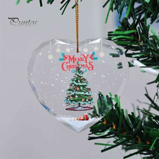 Warm Atmosphere Seasonal Decor Heart Shaped Christmas Ornaments, Crystal Santa Winter Scene Hanging Ornament, Transparent Holiday Ornaments Xmas Tree