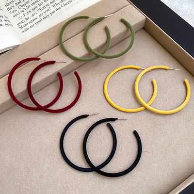 Silver Needle Autumn and Winter Retro Simple Flocking Round Earrings Earrings Personality Temperament Earrings Women