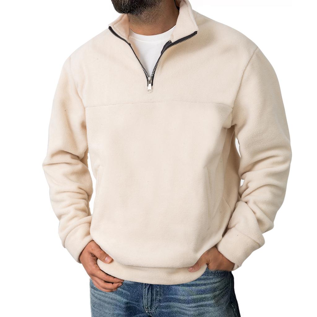 Men's Fleece Half-Zip Pullover Casual Stand Collar Sweatshirt with Side Pockets