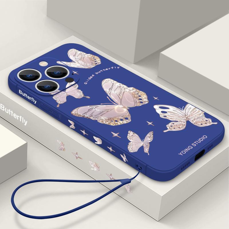 

Для iPhone 16 Pro 15 14 Plus 13 12 Mini 11 Pro Max Xr Xs X 7 8 Plus бабочка рисунок шнурок мягкий Tpu тонкий защитный чехол для объектива крышка iPhone 15 чёрный