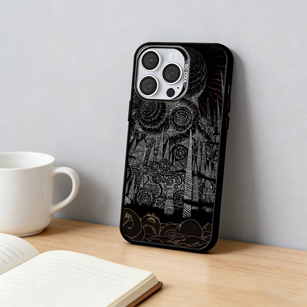 

Junji Ito comics Plating Phone Case For iPhone 17,16,15,14,13,12,11 Plus,Pro Max,XS,Colored Silver Plated Inside Cover iPhone12