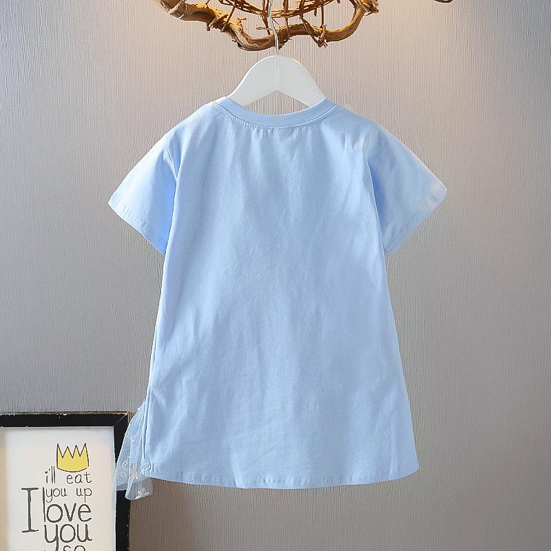 Summer Princess T-Shirt For Girls - Short Sleeve Cartoon Long Tee