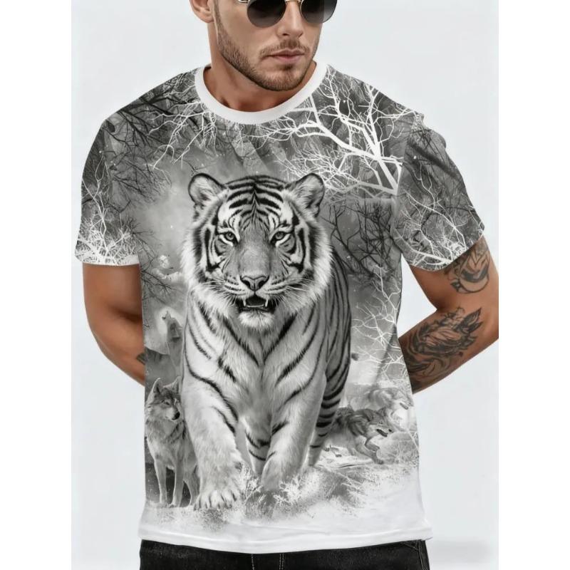 Men's Casual Short Sleeve Printed Crew Neck Pullover Men's Slim Fit T-Shirt