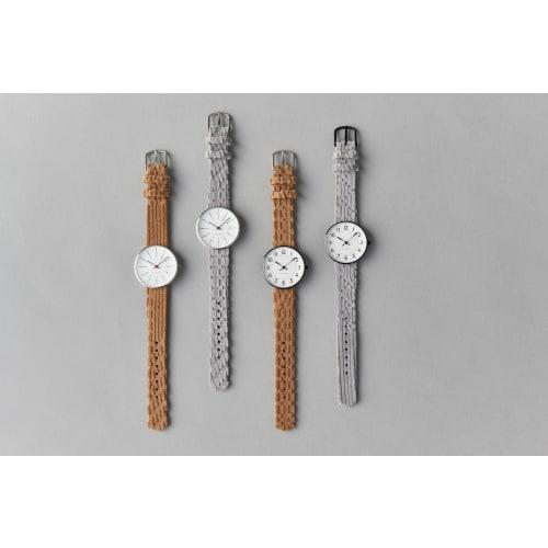 ARNE JACOBSEN x mina perhonen 34mm Scandinavian design watch with land puzzle strap, STATION 53411-1683B, white and light gray