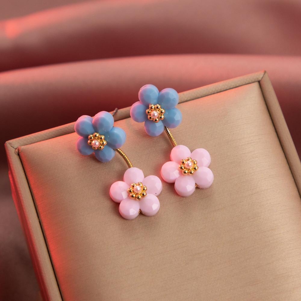 Resin Stylish Floral Stud Earrings Trendy Geometric Design Women For