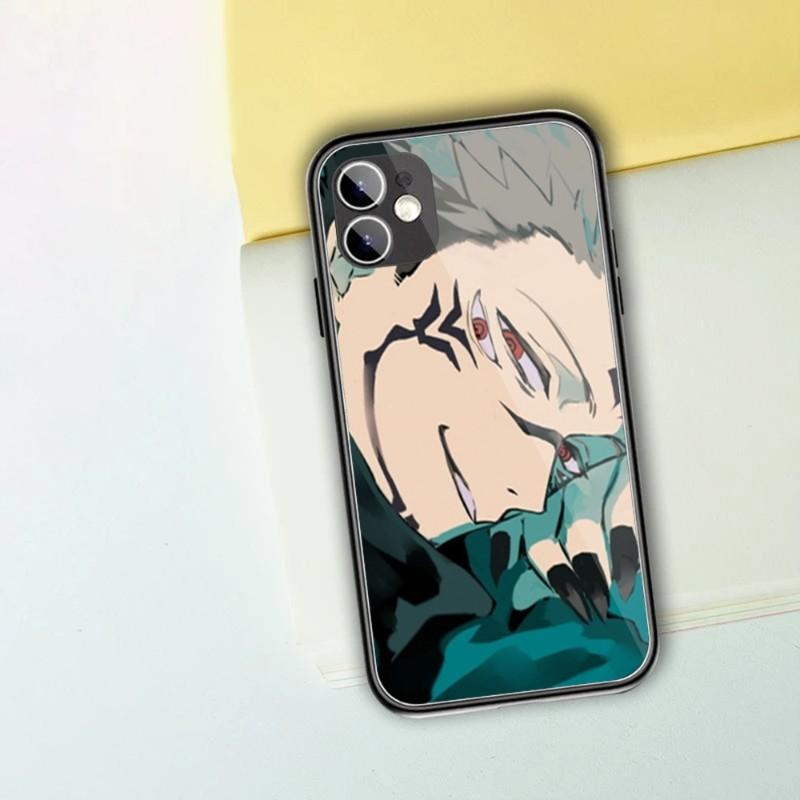 Cartoon Anime Jujutsu Kaisen Phone Case For IPhone 13 12 11 XS X 8 7 6 Plus Mini Pro Max SE 2022 Black PC TPU Glass Phone Cover