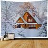 Snow House Tapestry Winter Landscape Tapestry Snowy Tree Woodland Tapestries Wall Hanging for Bedroom Living Room Dorm Office