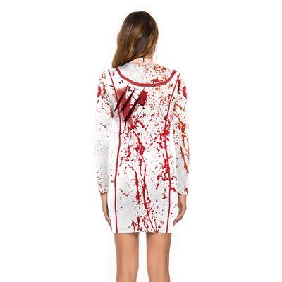Hot Selling Women's Halloween Nurse Zombie Crew Neck Slim Sleeve Dress Women