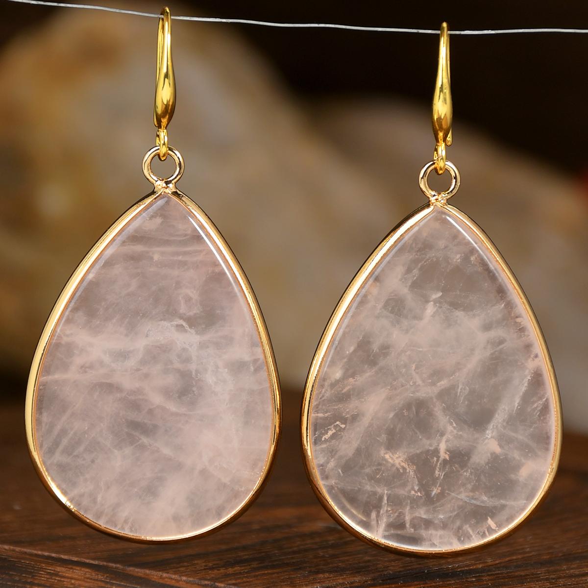 

Natural Stone Water Drop Dangle Earrings Bohemian Women s Delicate Trendy Banquet Party Holiday Handmade Zircon рожевий кварц кольору