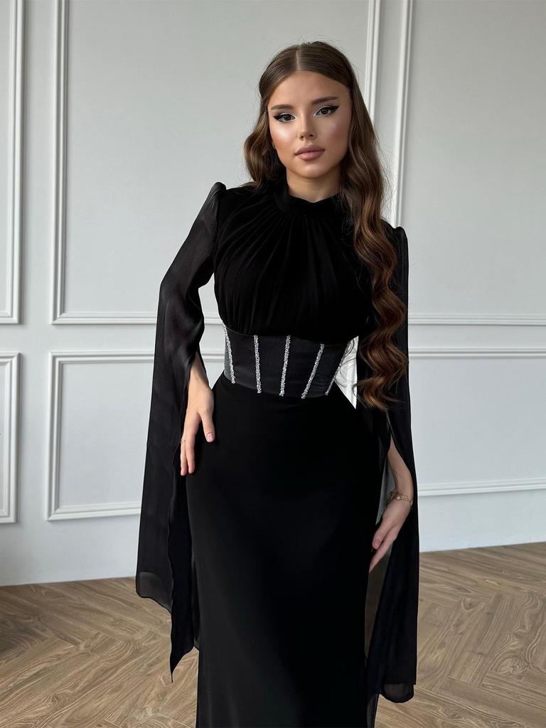 Spring Women's Elegant Flowy Long-Sleeve Dress - European American 2025 Style