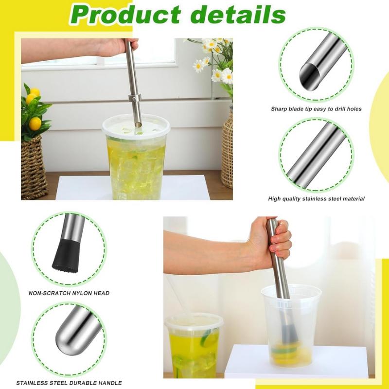 1/2/3Pcs Stainless Steel Straw Hole Puncher Stainless Steel Puncher Straw Hole Punch Tool For Plastic Lid Lemonade Cups For Cafe