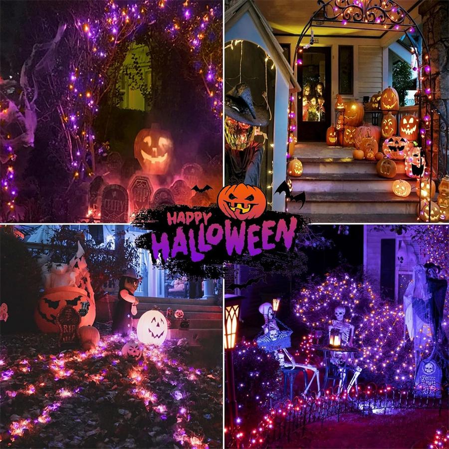 Thrisdar 20M 50M 100M Orange and Purple Halloween String Lights Outdoor Halloween Fairy Lights Garland For Garden Patio Decor