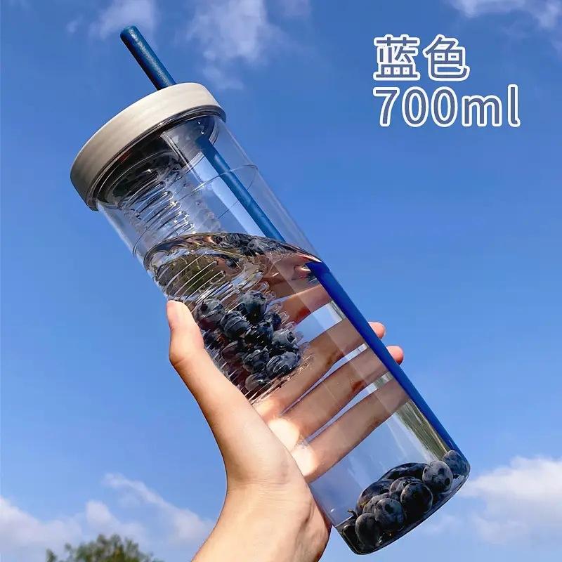Water bottle straw cup student flower teacup water cup girls easy cup portable straw plastic cup large capacity summer cup