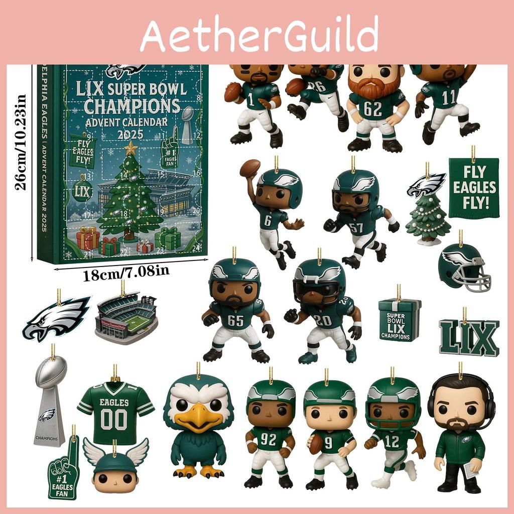 Calendar de Crăciun Philadelphia Eagles Cutie Oarbă Cu Ornamente Acrilice Pentru Cadouri de Petrecere de Sărbători