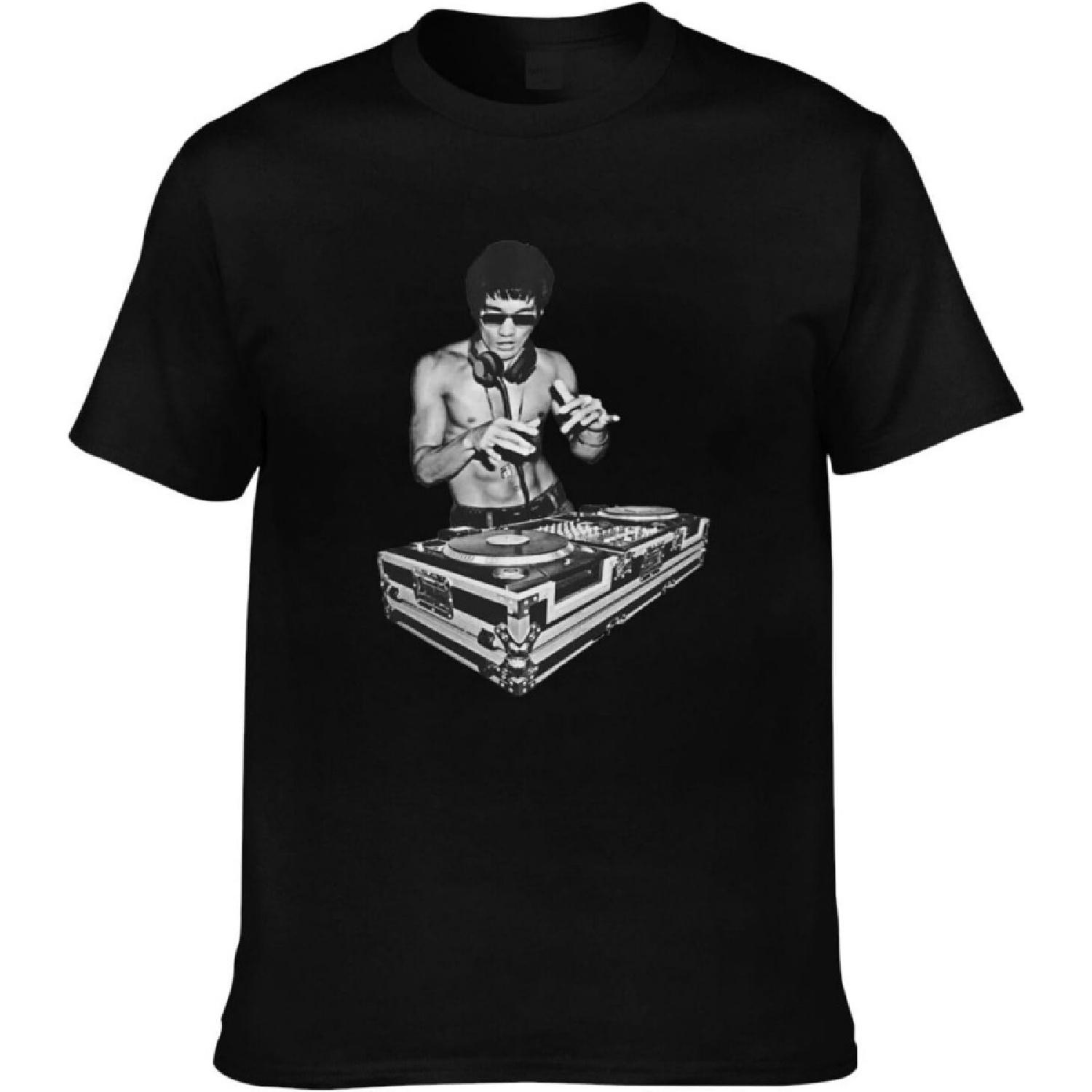 Comfortable clothing Dorsogna Heren T-shirt Bruce Lee Katoenen Tee Korte Mouw Atletisch T-shirt Onderhemden L zwart