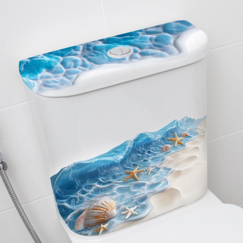 Ocean Wave Toilet Sticker Bathroom Realistic Beach Floor Decal Waterproof Anti-Slip Removable Bathtub Seashore Decoration