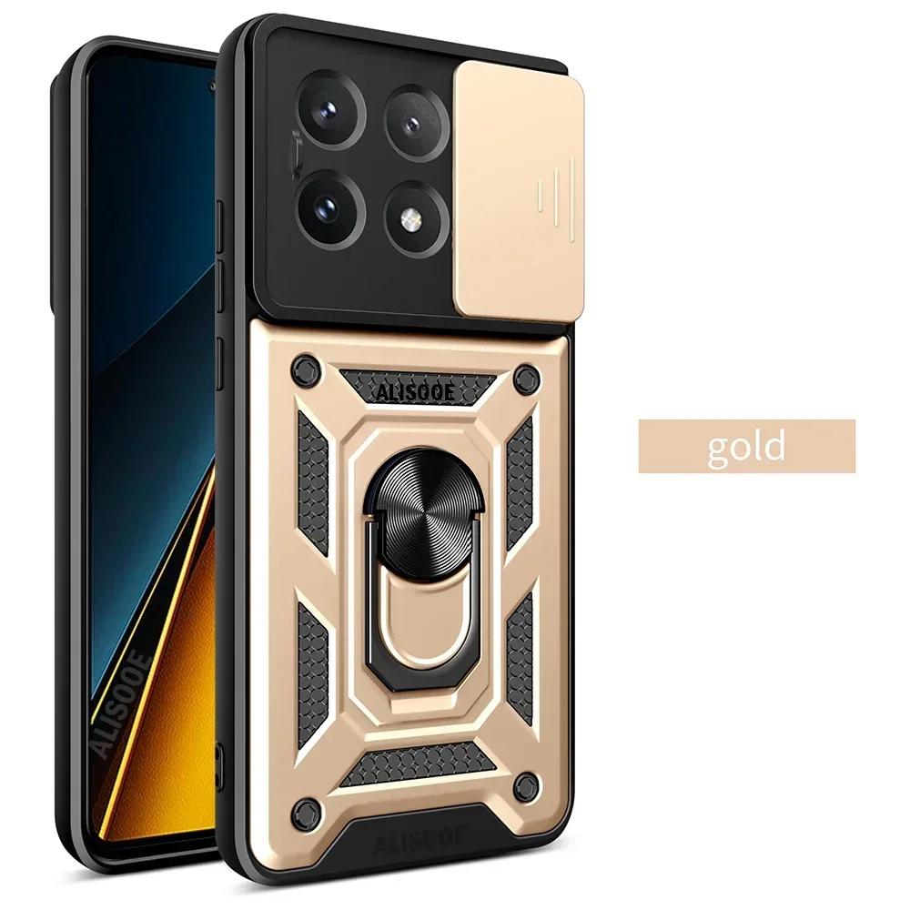 Hülle für POCO F7 / X7 Pro X6 Pro 5G Hülle Armor Schiebe-Kameraobjektivschutzhülle für Xiaomi POCO X6 Pro 5G Ringständer Funda