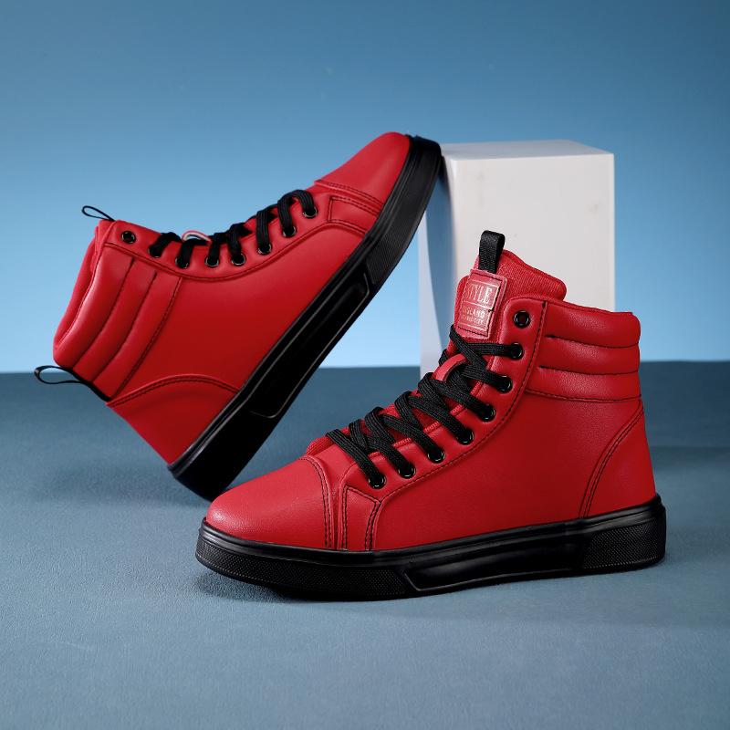 Fashion Spring Fashion Red Men's Sneakers High Top Skateboarding Shoes for Men Casual Shoes Unisex Waterproof Leather Sneakers for Women