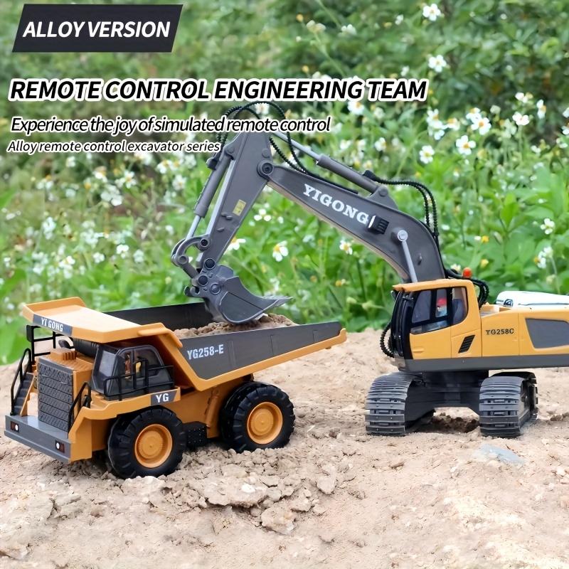 Remote-controlled Excavator 2.4Ghz 11-channel engineering vehicle 1:20 scale with metal bucket with lights suitable for outdoor beach toys