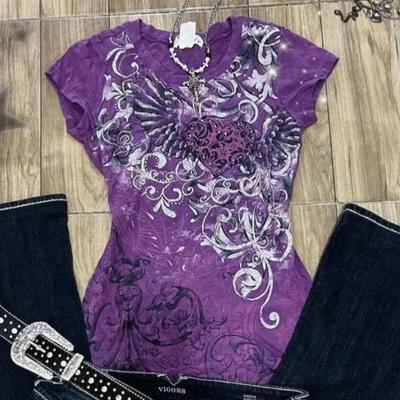 TrendHub High Street Punk Women T Shirt Purple Hop Hop Subculture Summer Clothes Vintage 90s Femme Gothic Fashion T Shirts Y2k Crop Tops