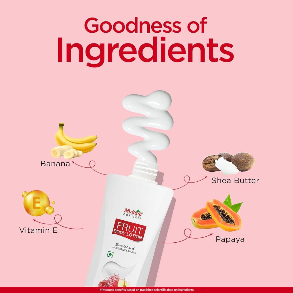 Multani Naturals Fruit Body Lotion 400 Ml Pack of 1 Moisturizing Lotion For Dry Skin Papaya Aloe Vera Hydrating Men Women