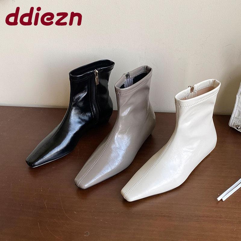 Fashion Fashion Flats Women Ankle Stretch Boots Shoes Female Zippers Footwear Pointed Toe Ladies Short Modern Boots Shoes
