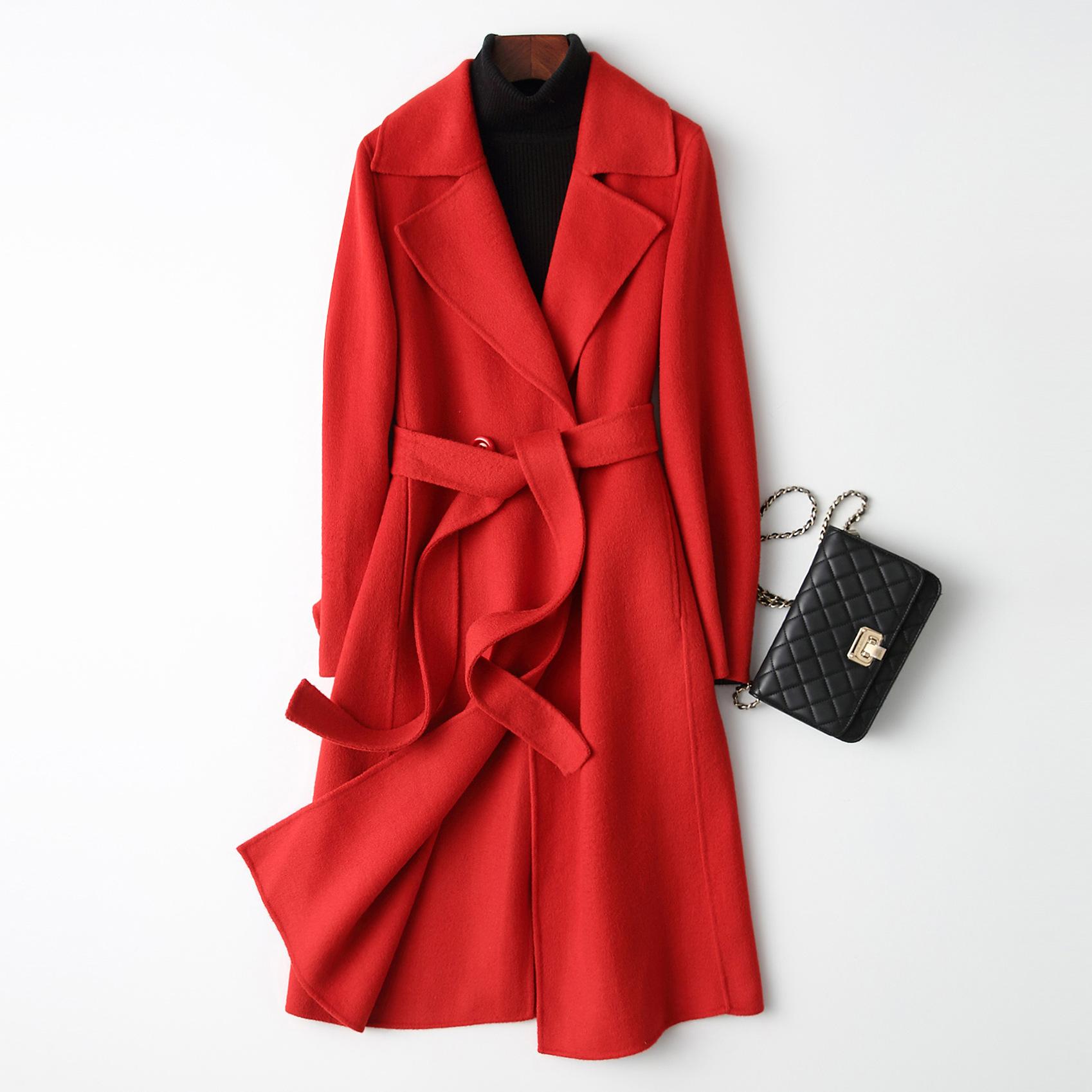 

Double-sided cashmere coat for women s medium and long models, new slim-fitting and thin wool coat for women XS червоний