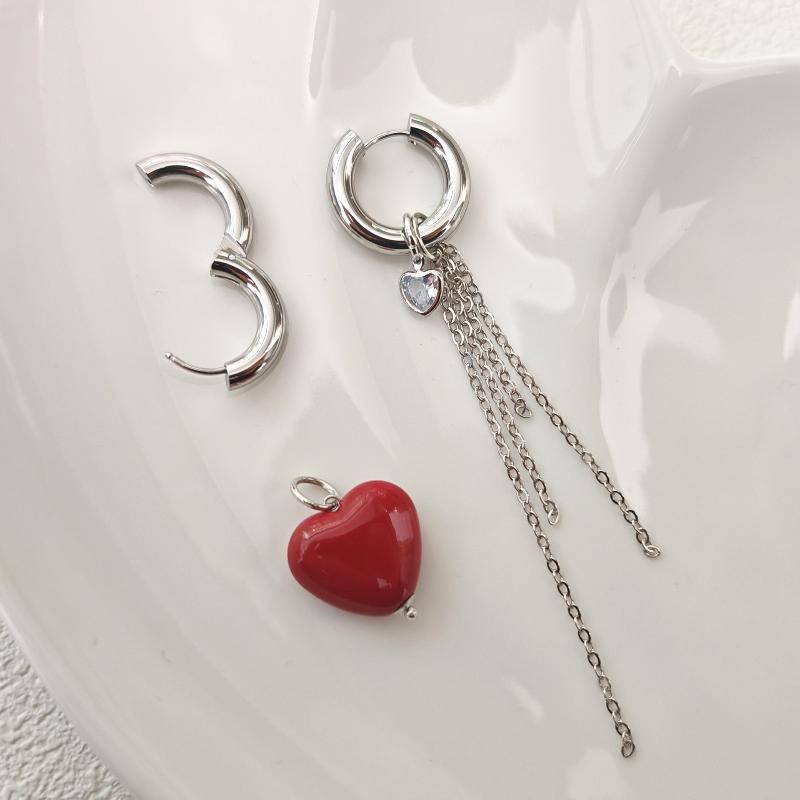 Heart Pendant Ear Buckle Able Irregular Tassel Earrings Sweet Cool Metal Chain Ear Cuff Accessories Gifts